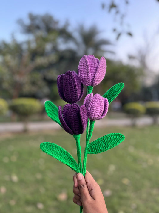 Velvet Amour – Handcrafted Crochet Tulip Bouquet